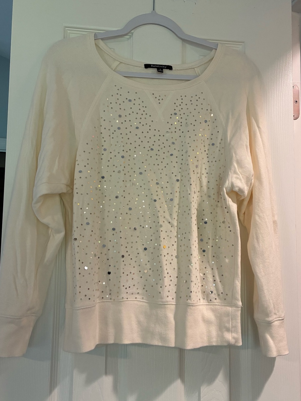 Relativity Cream Sequin Front Sweatshirt - Women's Top